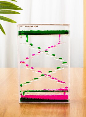 创意长方体双拼色流动水液体滑落阶梯情人泪油滴沙漏计时器送女生