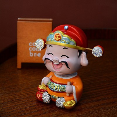 2024摇晃镶钻乌纱翅财神爷摆件中控摆件好寓意办公桌摆设装饰送礼