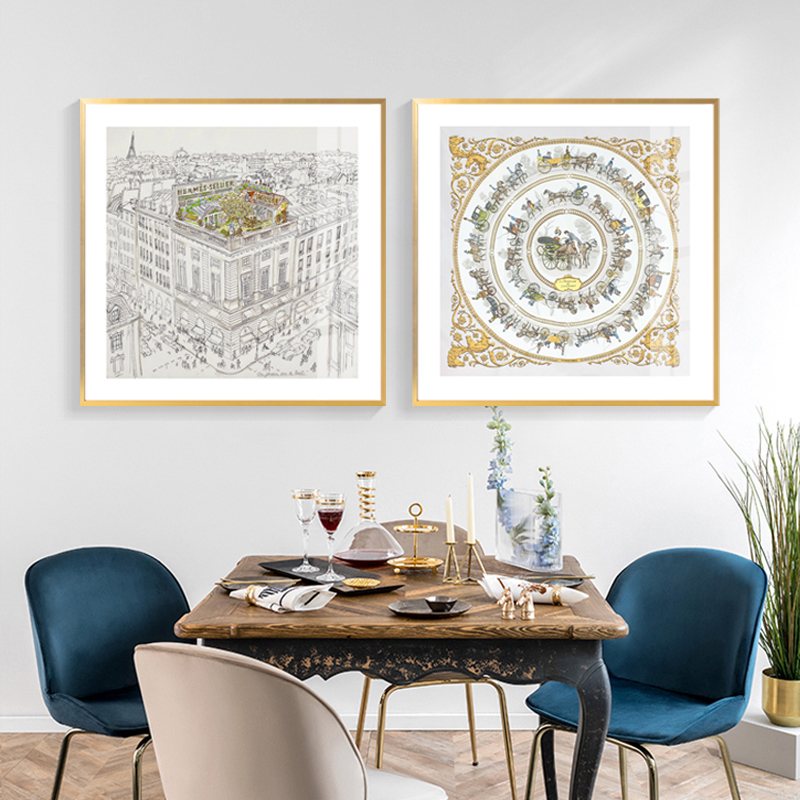 咖啡厅装饰画客厅沙发背景墙画玄关走廊挂画北欧建筑简约线描壁画图片