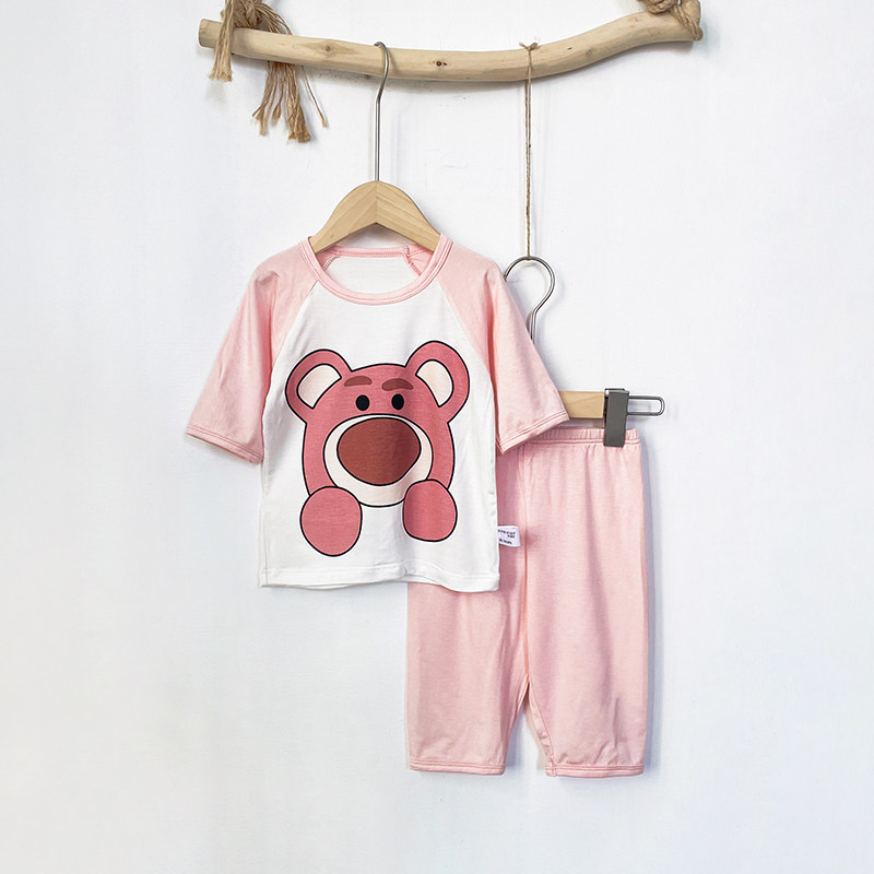 儿童睡衣套装夏季宝宝家居服中袖衣服男女童空调服卡通透气七分袖