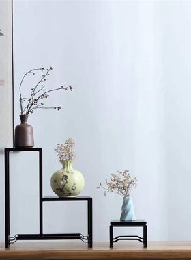 单层小品架铝合金古典花架中式桌面盆艺花几盆景架古董奇石茶具架
