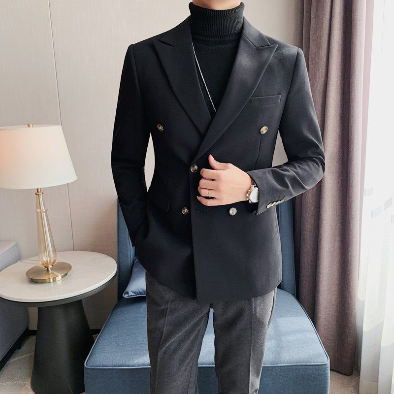 男士高级感穿搭秋冬西装2021年双排扣设计师款修身西服白色外套潮,男装,休闲西服,淘宝优惠券,粉丝福利购,淘宝优惠卷