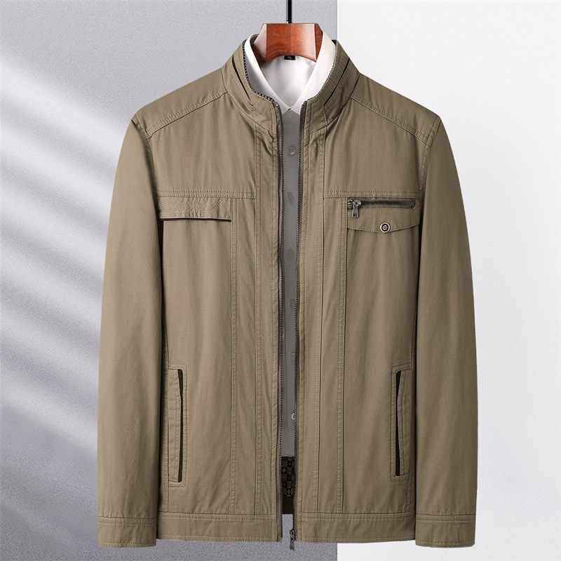 春秋季中老年男士立领纯棉夹克爸爸秋装外套中年薄款全棉男装上衣,男装,夹克,淘宝优惠券,粉丝福利购,淘宝优惠卷