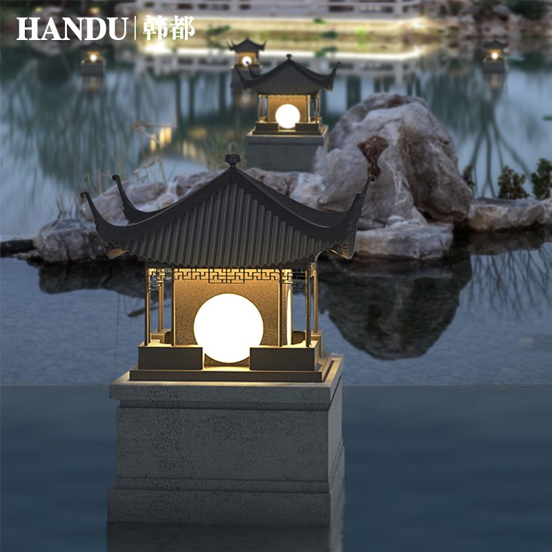 不锈钢柱头灯新中式庭院灯别墅大门墩灯柱子灯户外仿古景观门头灯