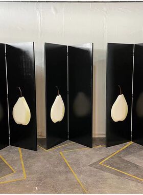 可定制日式小众手绘梨人物抽象实木艺术折叠设计师款中古屏风隔断