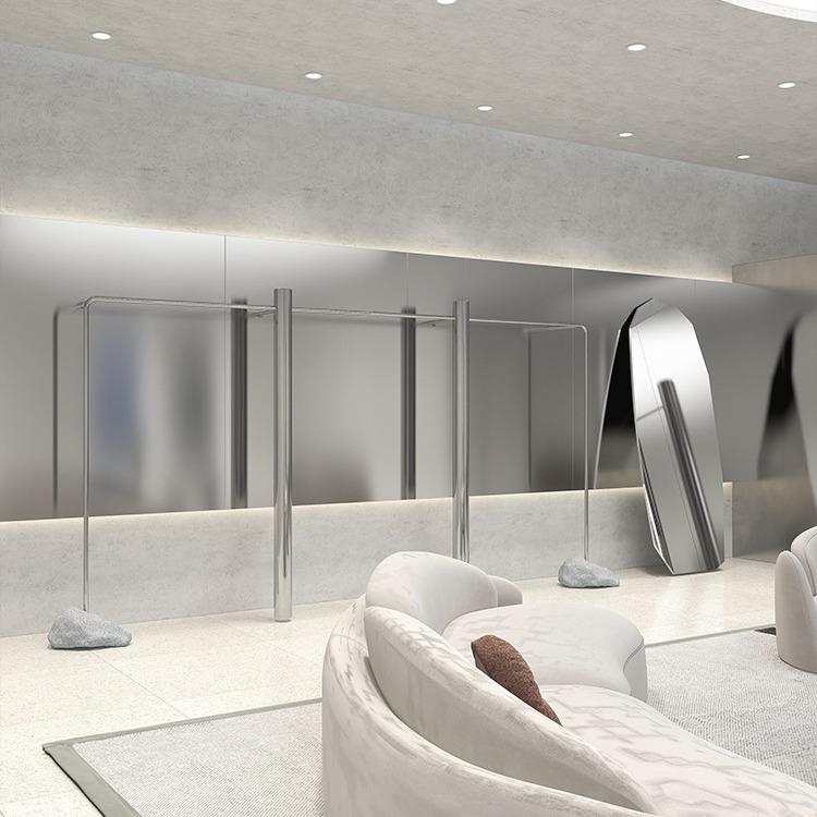 服装店展示架不锈钢亮光圆柱上墙陈列架男装女装挂衣架壁挂式货架