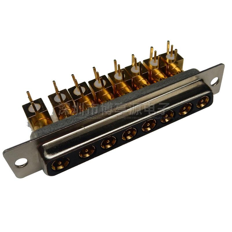 8W8弯脚焊板射频母头混装大电流同轴信号8芯90度焊板母座接插件