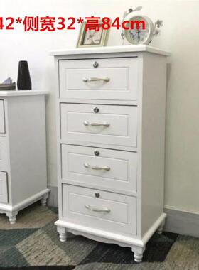 欧式实木床头柜带锁抽屉式收纳柜卧室白色斗柜多层木质柜子储物柜