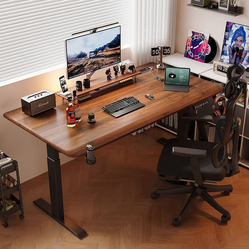 实木电动升降桌智能台式电脑桌电竞桌卧室家用办公学习书桌作台