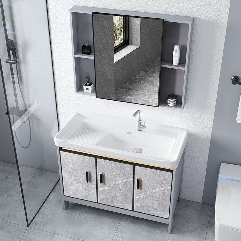 陶瓷洗手台盆落地式浴室柜带搓衣板太空铝洗衣柜阳台洗衣槽池组合