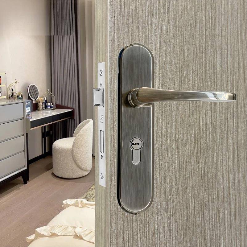 房门锁室内卧室静音门锁纯铜锁芯金色木门把手通用锁具