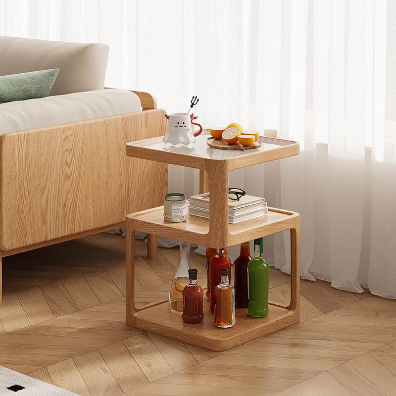 北欧实木茶几客厅家用小户型置物架茶水柜现代简约红橡木沙发边几