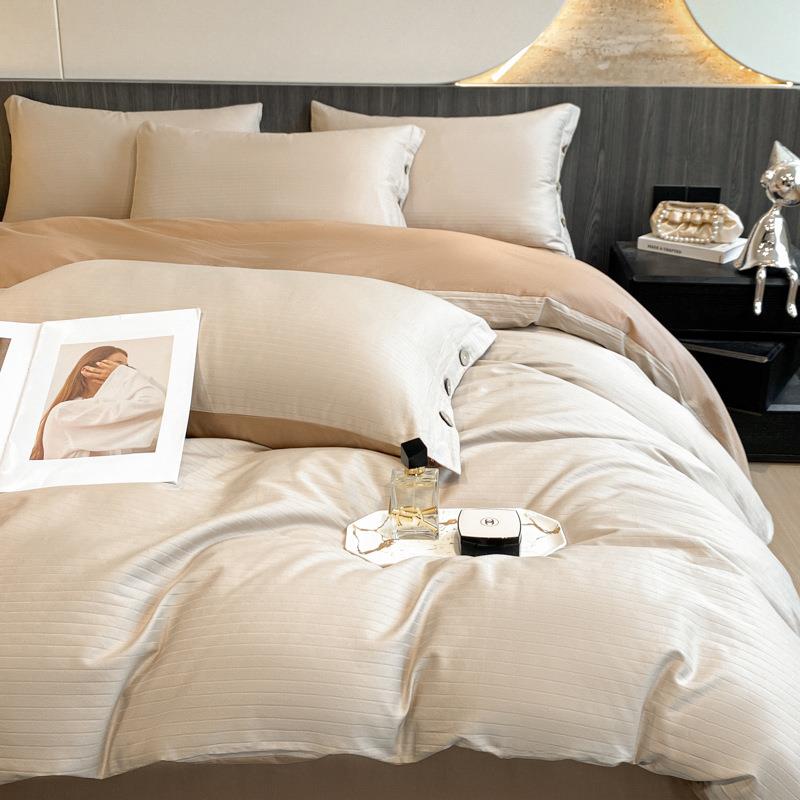 2024新款60s提花全棉贡缎纽扣四件套1.2m床单款三件套帕丽斯-浅