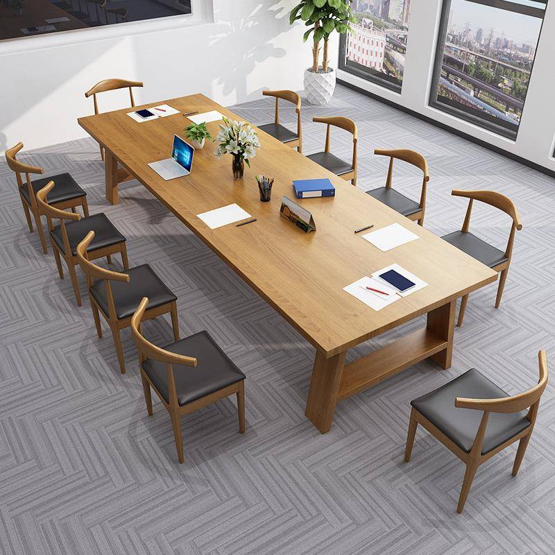 实木会议桌椅组合图书馆长条写字书桌办公洽谈桌简约工作台电脑桌