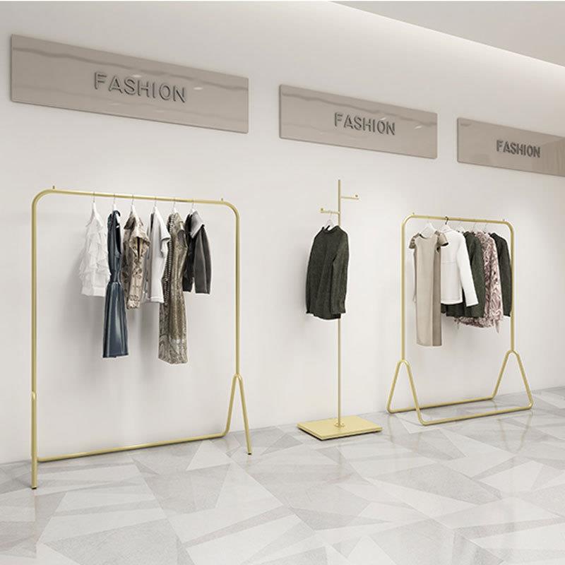 服装店衣架展示架落地式金色女装店货架陈列架简约衣服店挂衣架子