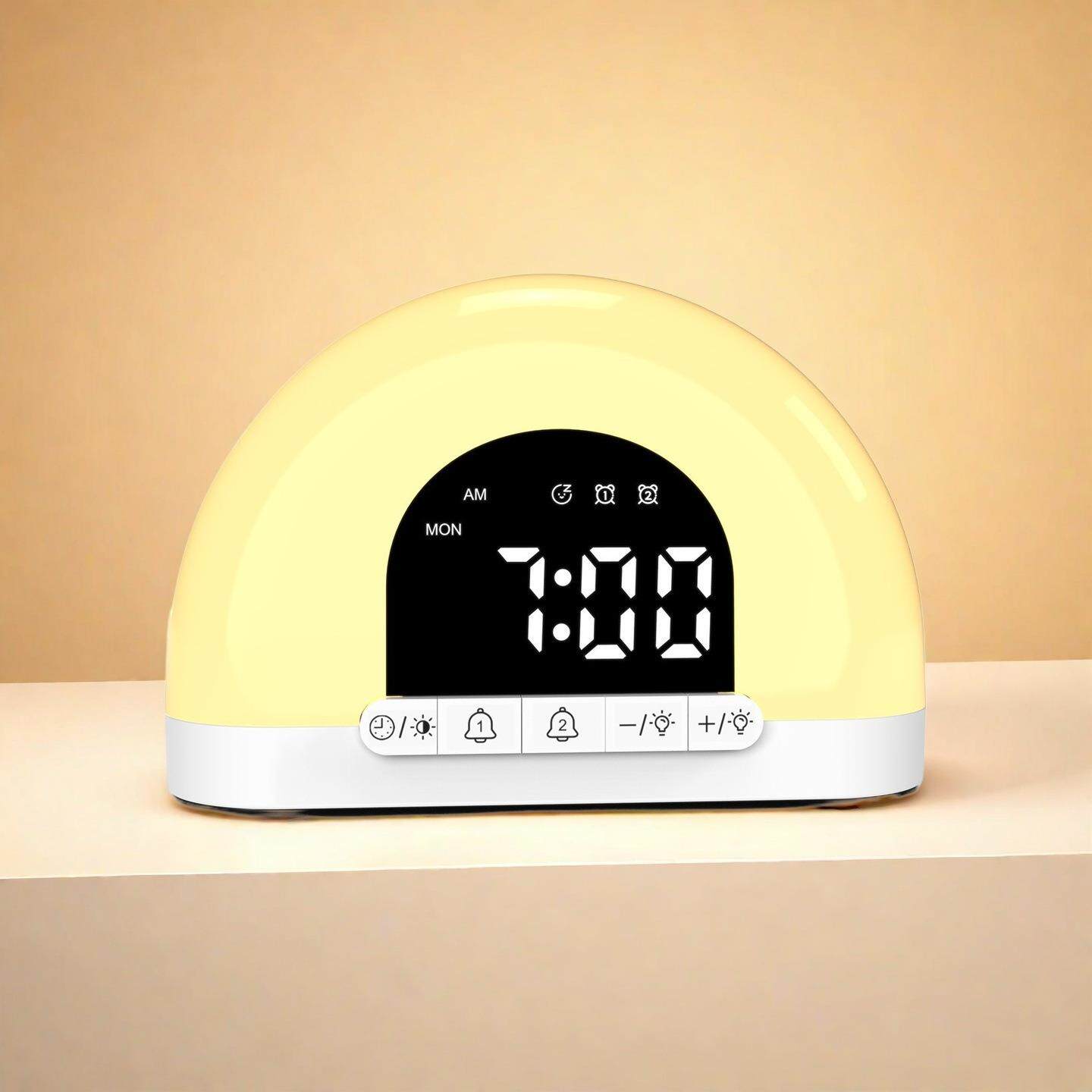 新款模拟太阳光唤醒灯闹钟家用数字显示屏清晨叫醒智能日出唤醒灯