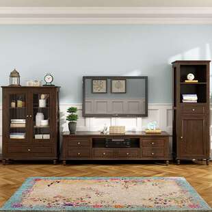 美式实木电视柜现代简约客厅高柜矮柜多功能储物立柜边柜墙柜组合