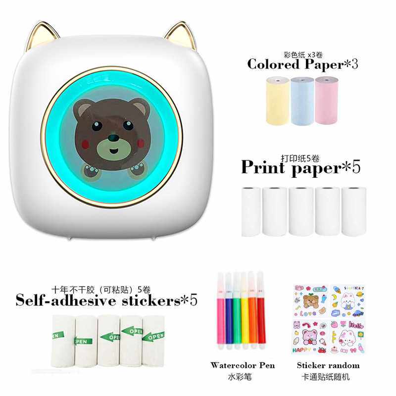 新款c23熊便携式打印机迷你热敏无墨小型标签机便签蓝牙照片打印