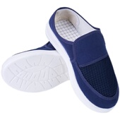 男女蓝白无尘鞋 工作鞋 软底帆布透气网面洁净车间50码 海棠防静电鞋