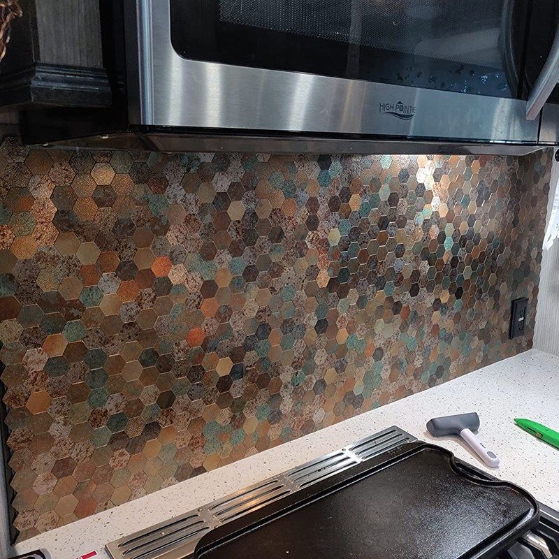 自贴六角蓝色立体不锈钢瓷砖墙贴厨房耐高温灶台防油贴自粘背景墙,家居饰品,软装墙贴,淘宝优惠券,粉丝福利购,淘宝优惠卷