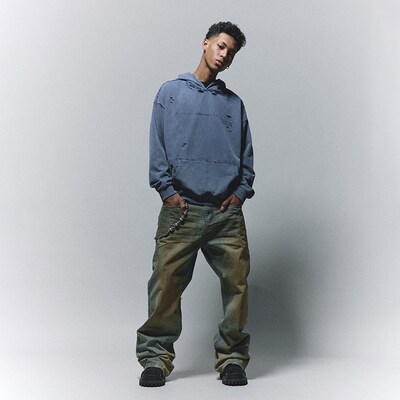 ANTIDOTE水洗做旧标语卫衣破坏休闲复古街头国潮套头连帽宽松外套