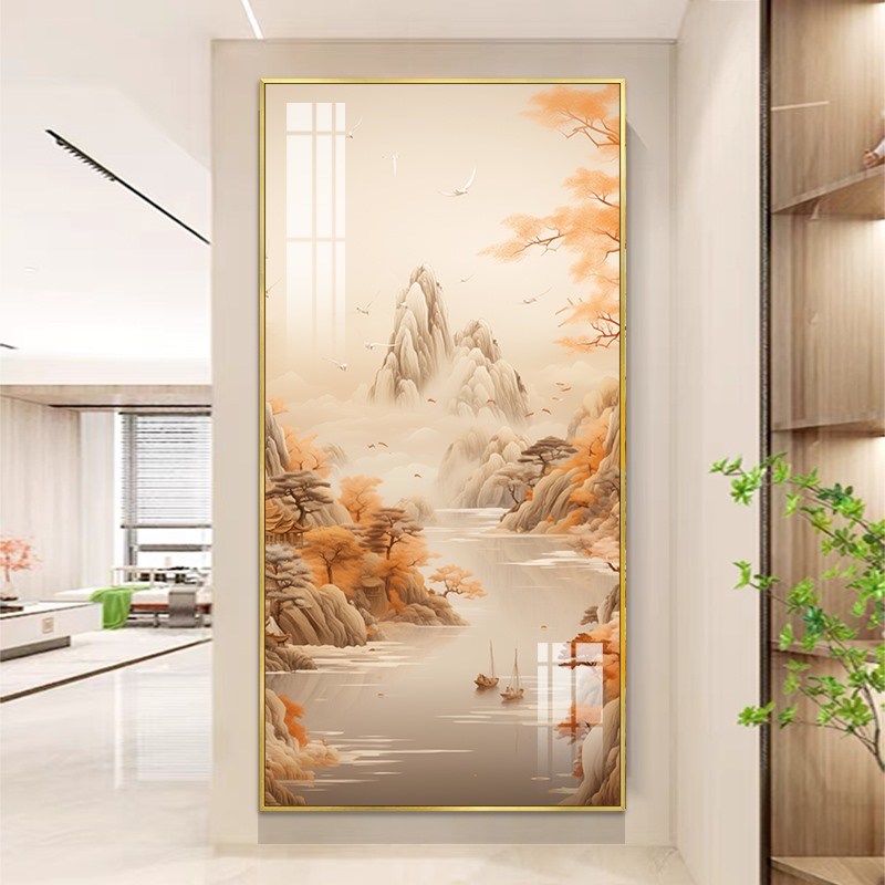 轻奢奶油风装饰画玄关背景墙抽象风景挂画高档酒店楼梯间创意壁画图片