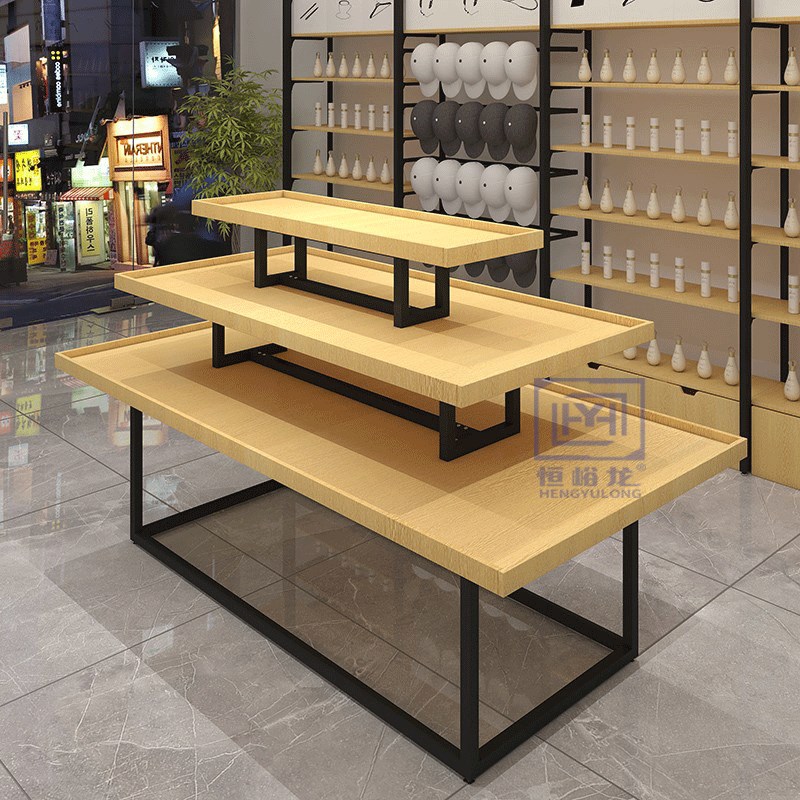 超市中岛台展示柜梯形货架化妆品文具店三层流水台母婴商超展示架