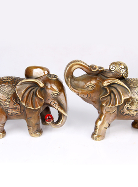 纯铜大象摆件一对吸水象象铜象工艺品店铺开业礼品