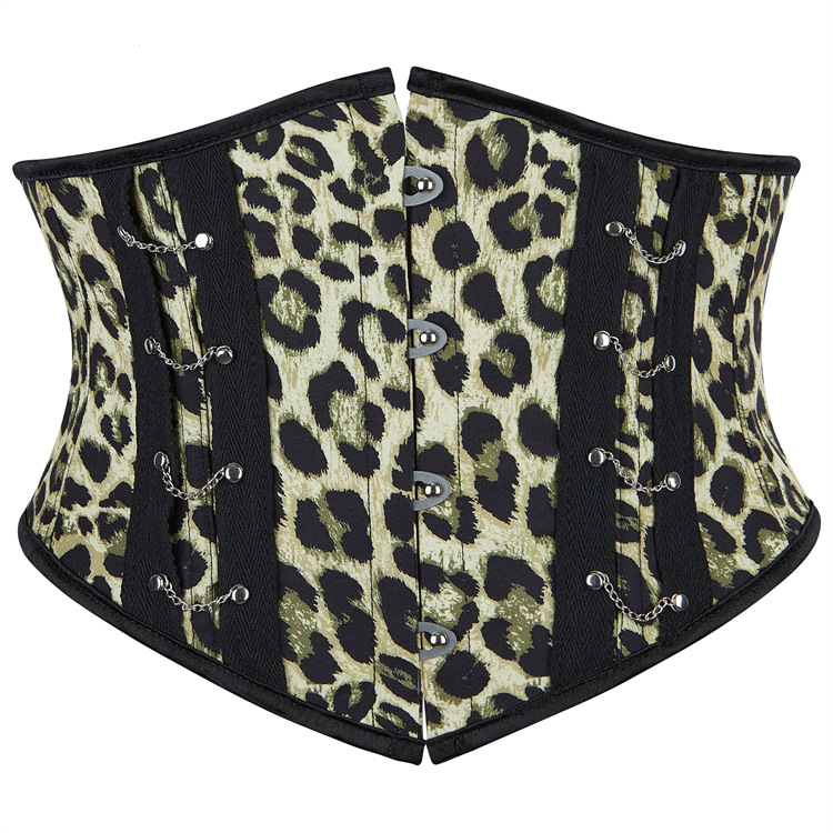 新款短款黄色豹纹腰封女士性感束