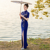 花朵优雅中国风演出服金玉满堂 修身 走秀旗袍2025新款 高端弹力大码