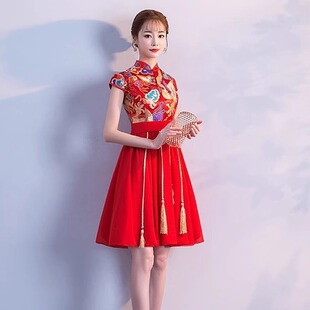 2025新款孕妇敬酒服短款新娘红色中国风小个子订婚礼演出迎宾旗袍