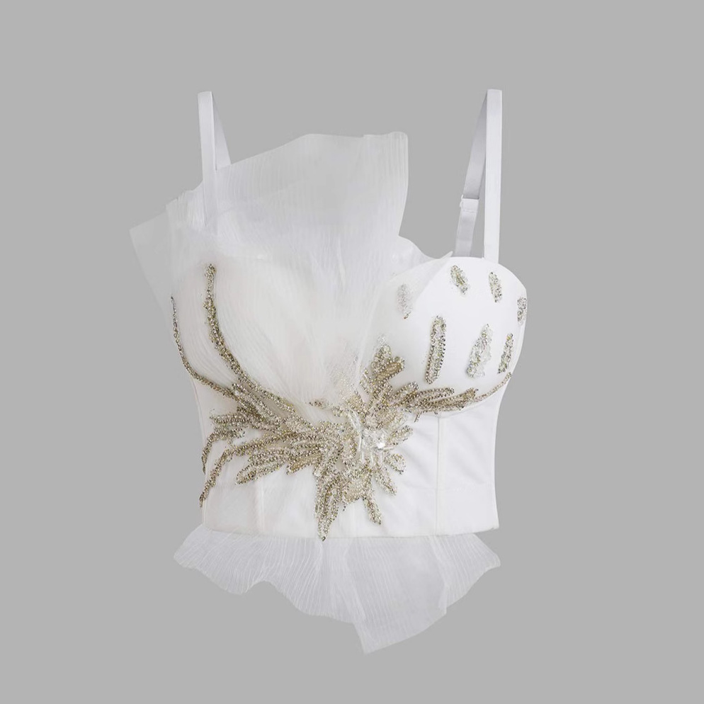 路秋国吊带背心女内搭不规则刺绣