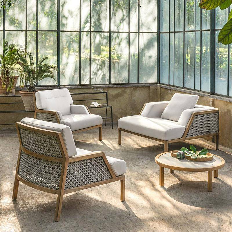 户外沙发柚木庭院别墅家具室外防腐耐淋晒露台藤编沙发茶几组合