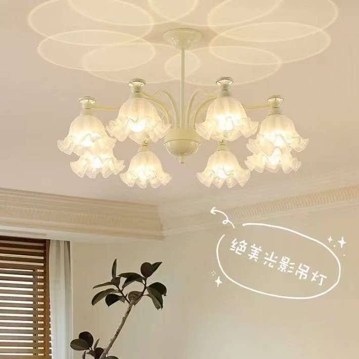 法式复古花朵网红氛围玻璃客厅大气餐厅灯书房卧室灯具奶油风吊灯
