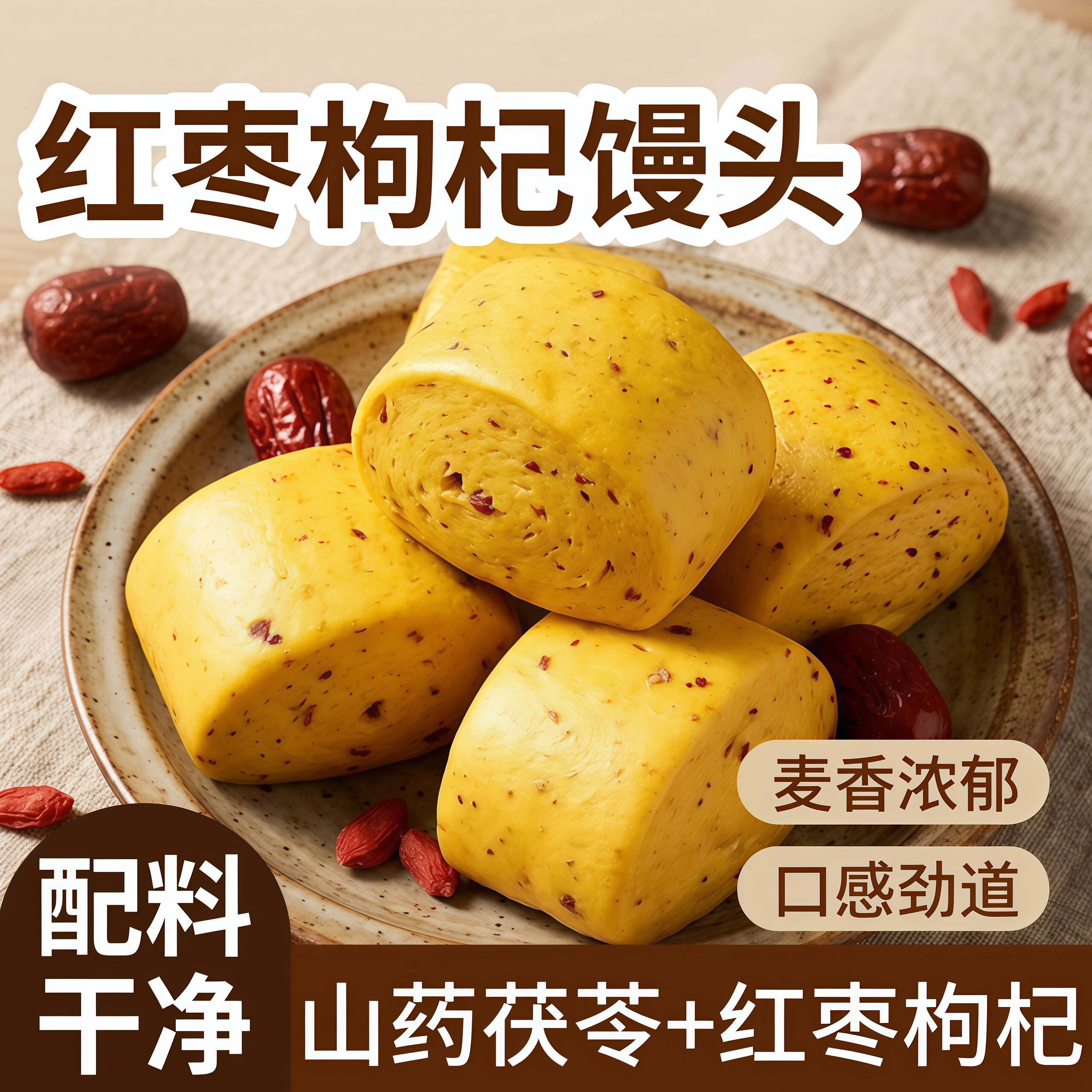 山东馒头红枣枸杞膳食馒头山药茯苓馒头低脂杂粮馒头代餐早餐面食