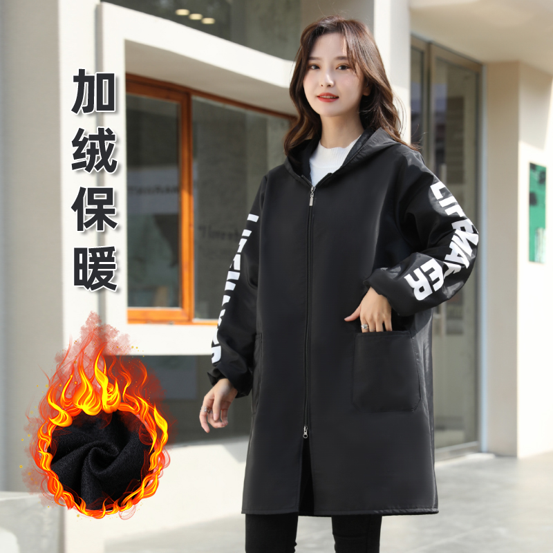 罩衣工作服新款加绒加厚秋冬新款餐饮专用韩版时尚防风防水家用女