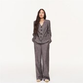 新款 休闲裤 条纹西装 英式 林乔芝2024年冬季 时尚 裤 复古通勤阔腿裤 女