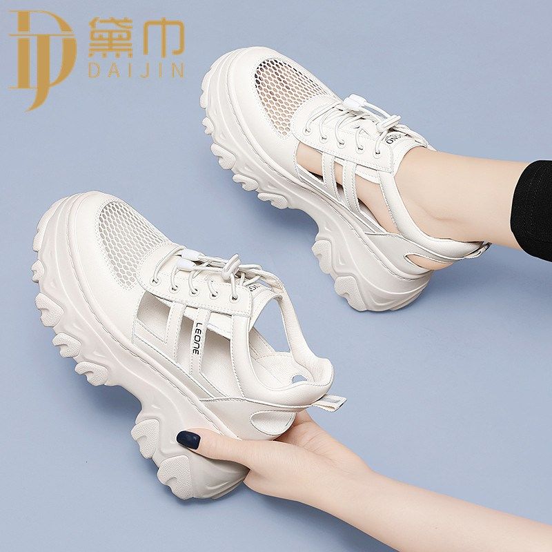 厚底老爹鞋女2024新款夏季百搭缕空网面透气内增高女运动休闲鞋子