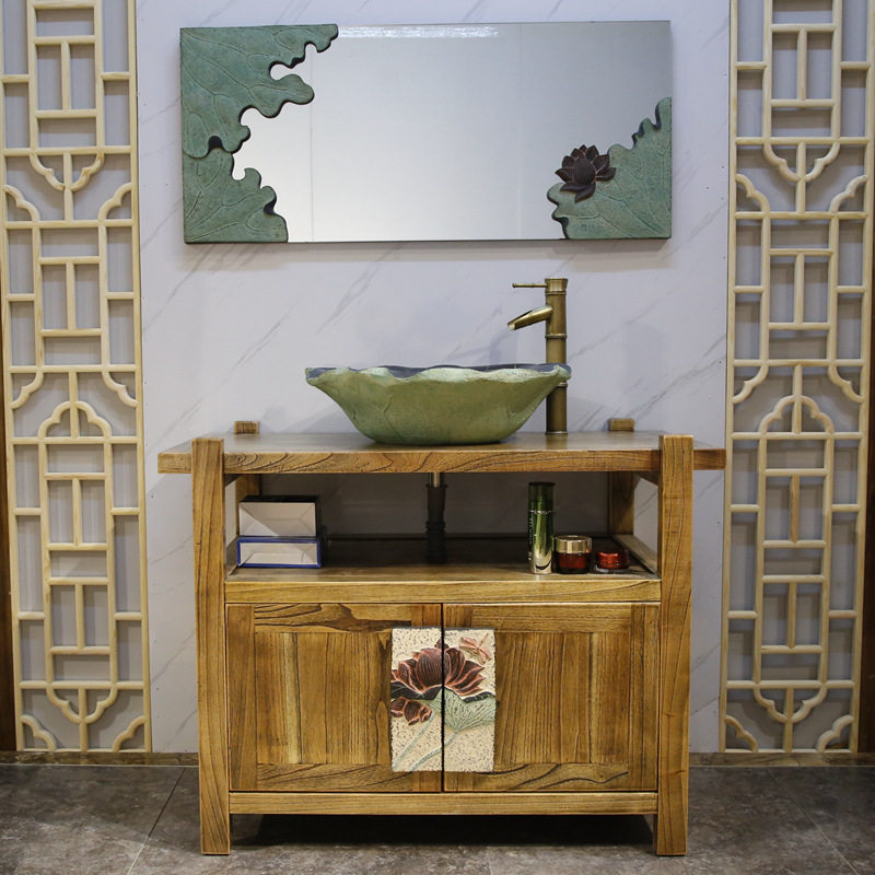 中式实木洗手柜卫浴台上盆个性艺术阳台卫生间洗手盆柜组合创意,家装主材,浴室柜,淘宝优惠券,粉丝福利购,淘宝优惠卷