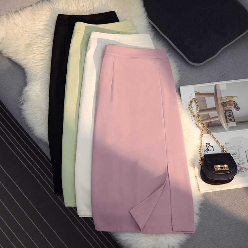 2024春季时尚侧开叉半身裙女中长款高腰A字裙垂感西装打底长裙子