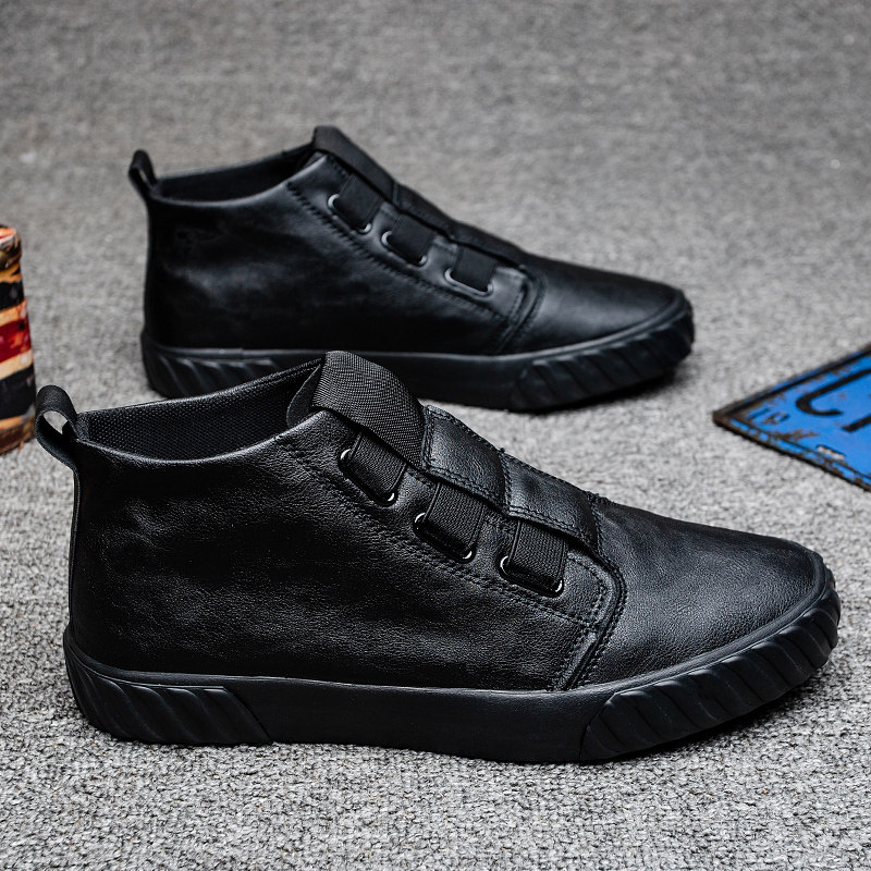 高帮皮鞋男士英伦风黑色短靴子夏季透气板鞋一脚蹬板鞋男马丁靴男,流行男鞋,马丁靴,淘宝优惠券,粉丝福利购,淘宝优惠卷