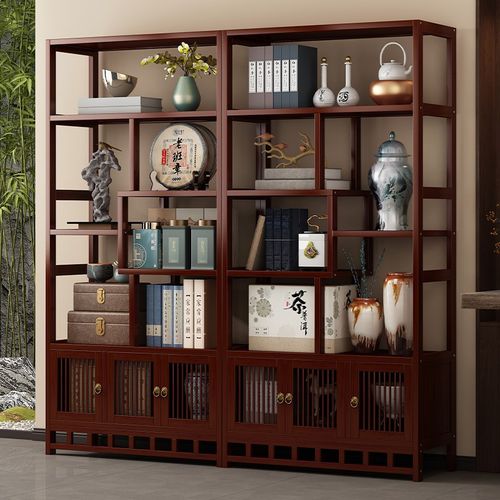 博古架中式茶柜置物架茶室布置高级感茶叶摆件展示架书架2025新款