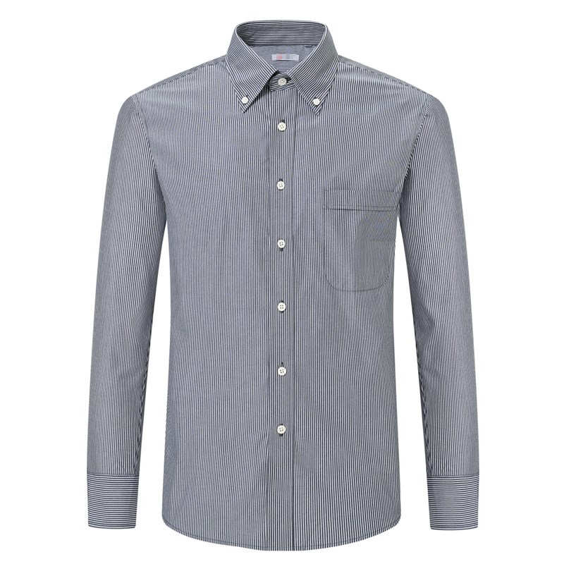 155002黑白条纹春秋季新款长袖衬衫修身商务正装男士条纹尖顶领衬