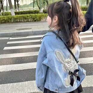 网红炸街女大童夹克上衣时髦儿童春装 女童牛仔外套春秋款 2025新款