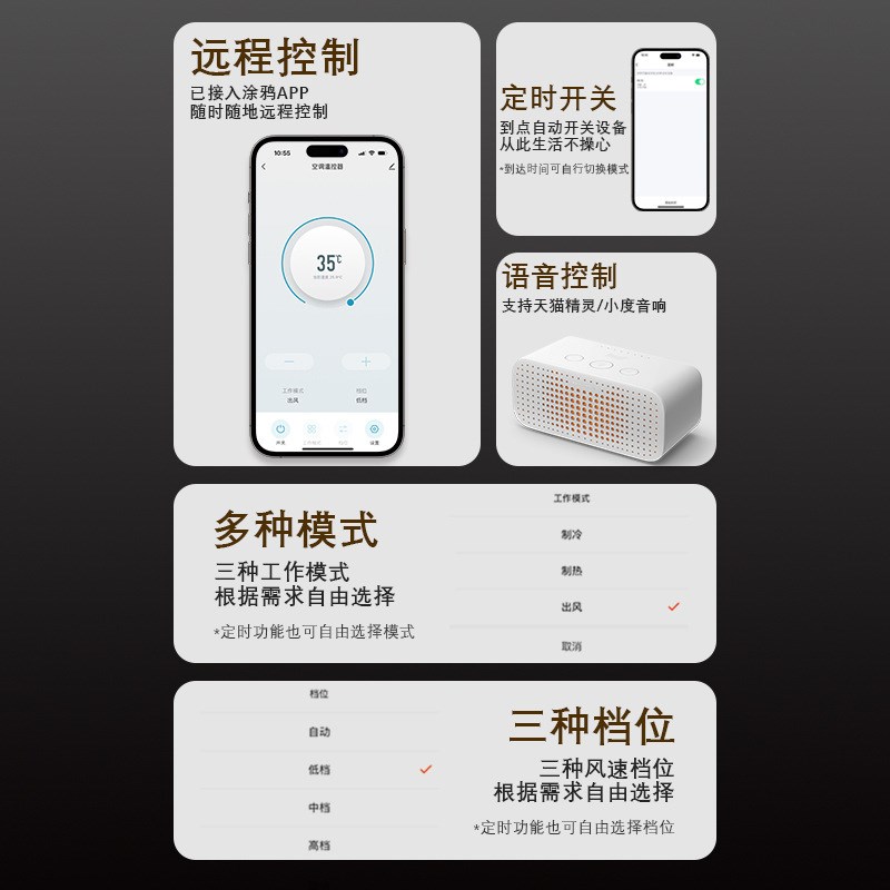 中央空调温控器智能恒温器家用空调面板风机盘管线控器涂鸦触摸