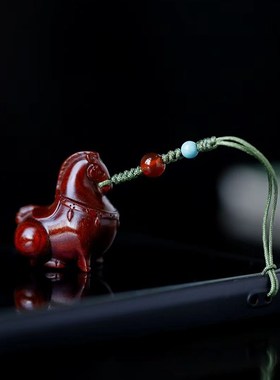 小叶紫檀吊坠生肖马钥匙扣木雕唐马手机包包汽车挂饰小挂件手把件