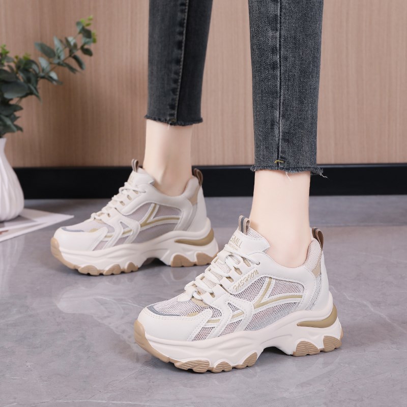 网面透气内增高女鞋2023夏季新款轻便百搭潮休闲运动镂空网鞋34码