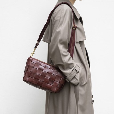 复古手工编织包真皮女包小众设计高级感单肩包头层牛皮气质斜挎包
