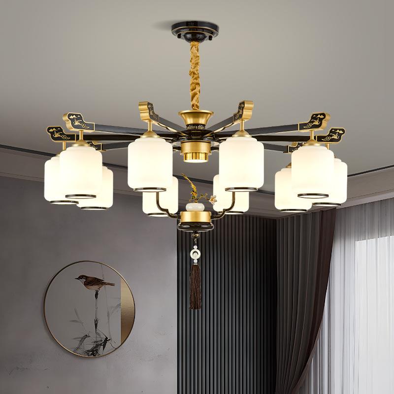 新中式吊灯店铺餐厅风扇灯禅意高级感2025年新款自建房大气客厅灯