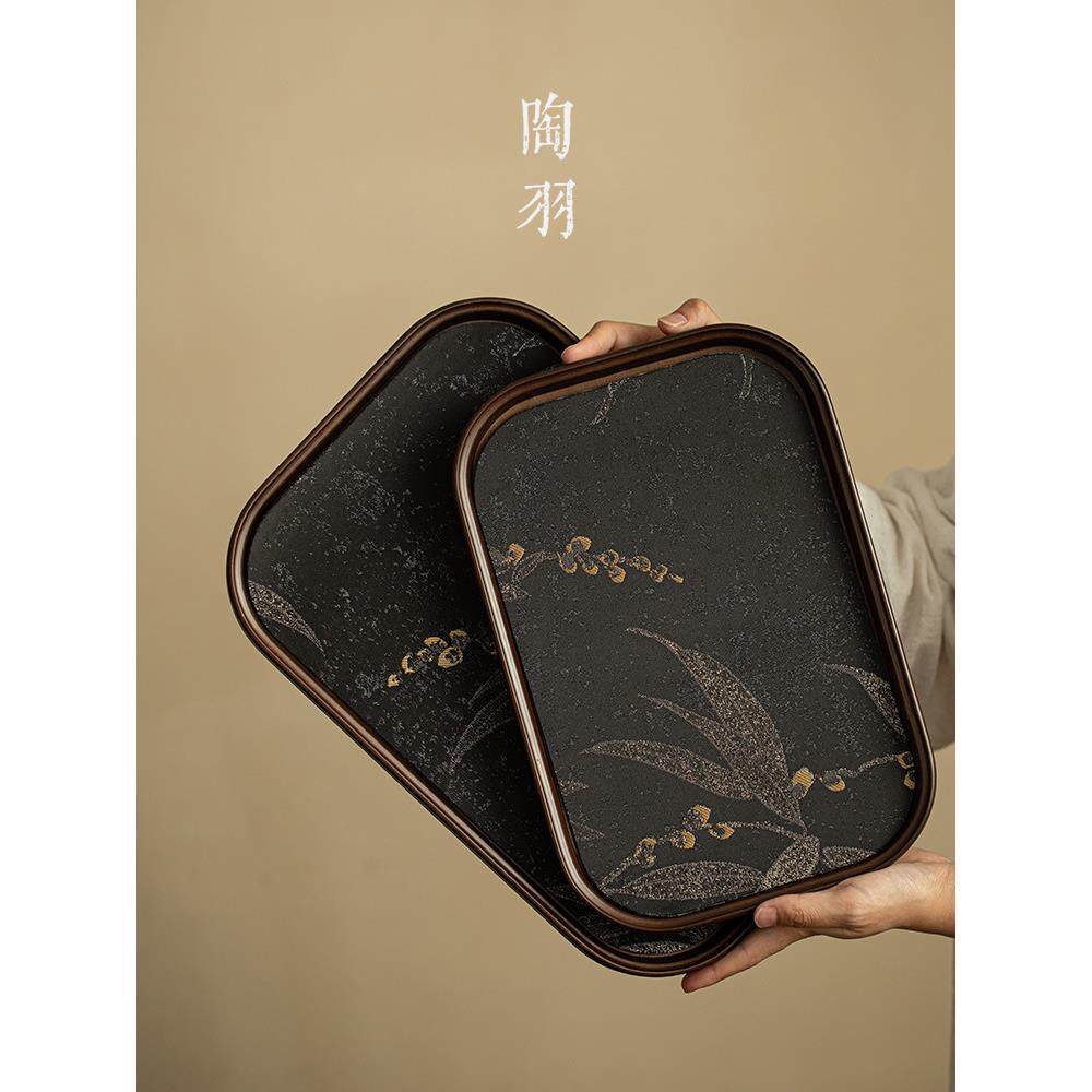 圆角长方托盘茶盘小型竹制干泡盘水果盘复古茶具收纳盘家用托盘